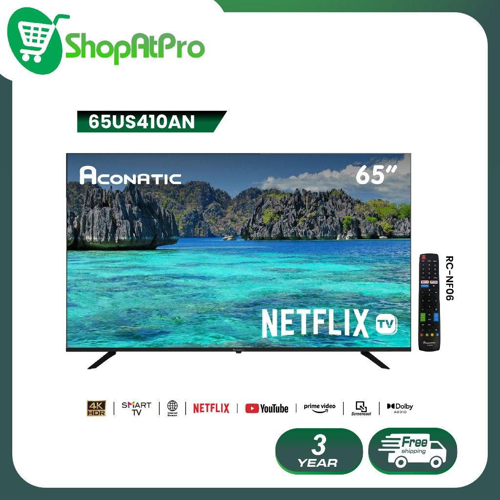 Aconatic ทีวี 65 นิ้ว LED 4K HDR Netflix TV รุ่น 65US410AN Smart TV (Netflix v5.3) สมาร์ททีวี