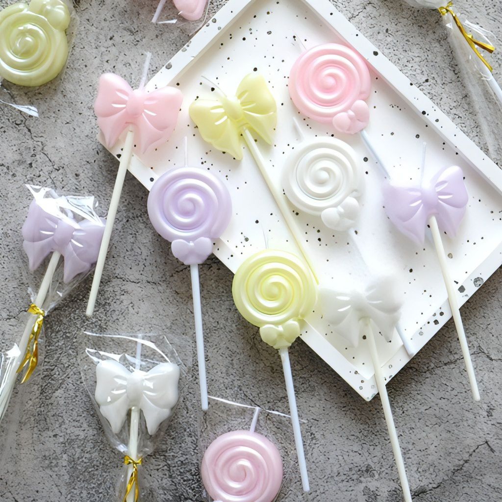 เทียนวันเกิด เทียนอมยิ้มสีมุก เทียนโบว์สีมุก(พร้อมส่ง)