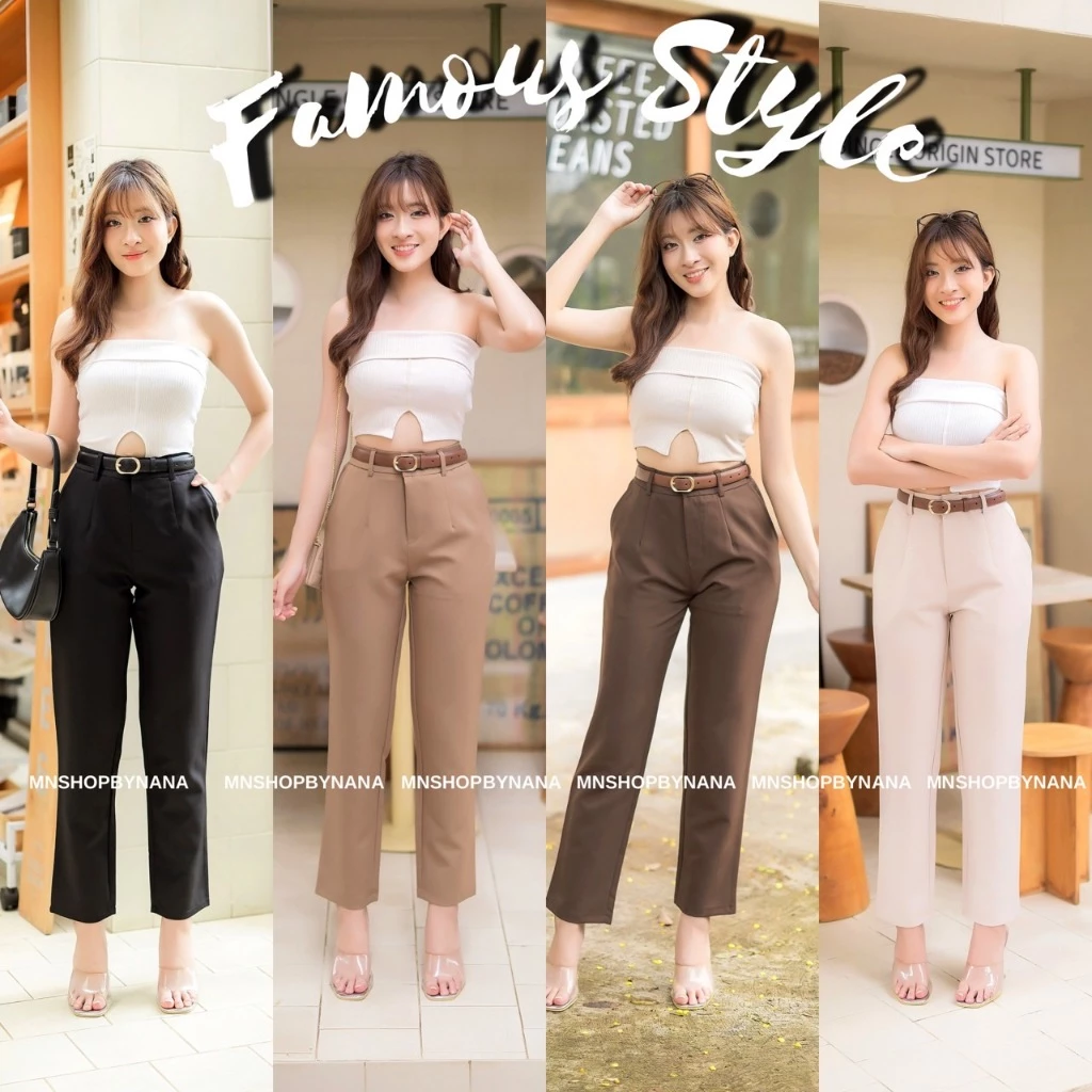 🍒รุ่นGen-Y🍒กางเกงผ้าพอลลี่8ส่วนตะขอมีหู-กระเป๋ากุ้น ไซต์S-2XL ป้ายร้าน FAMOUS มีปลายทาง