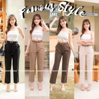 🍒รุ่นGen-Y🍒กางเกงผ้าพอลลี่8ส่วนตะขอมีหู-กระเป๋ากุ้น ไซต์S-2XL ป้ายร้าน FAMOUS มีปลายทาง