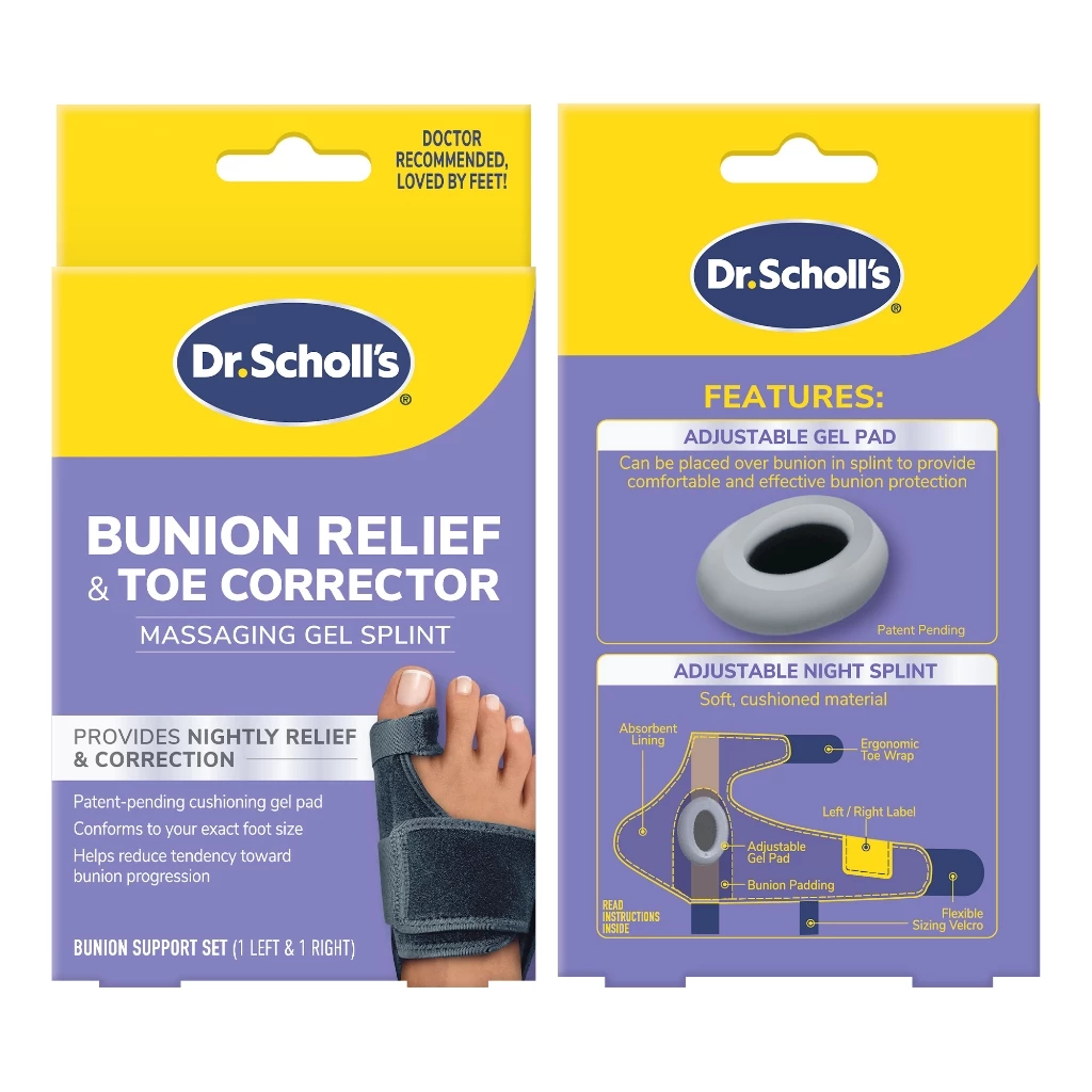 แผ่นเจลแบบปรับได้ สำหรับผู้ที่มีภาวะนิ้วหัวแม่เท้าเอียง Dr.Scholl's Bunion Relief and Toe Corrector Massaging Gel Splint