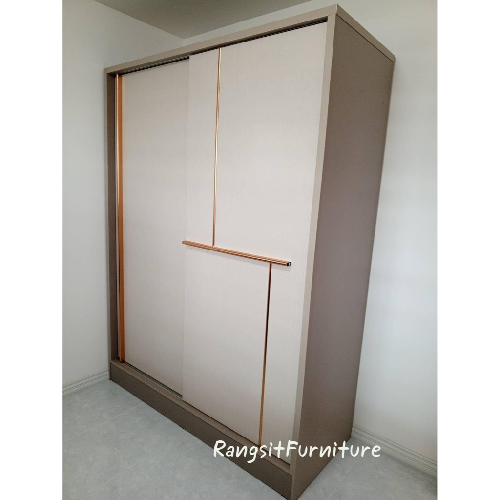 ตู้เสื้อผ้าบานเลื่อน150cm สูง 200 cm ตู้เสื้อผ้าสีครีม ส่งฟรีในเขตที่กำหนด ราคา ถูกที่สุด ดีลบีเคเค แกลเลอรีภาพที่ 6