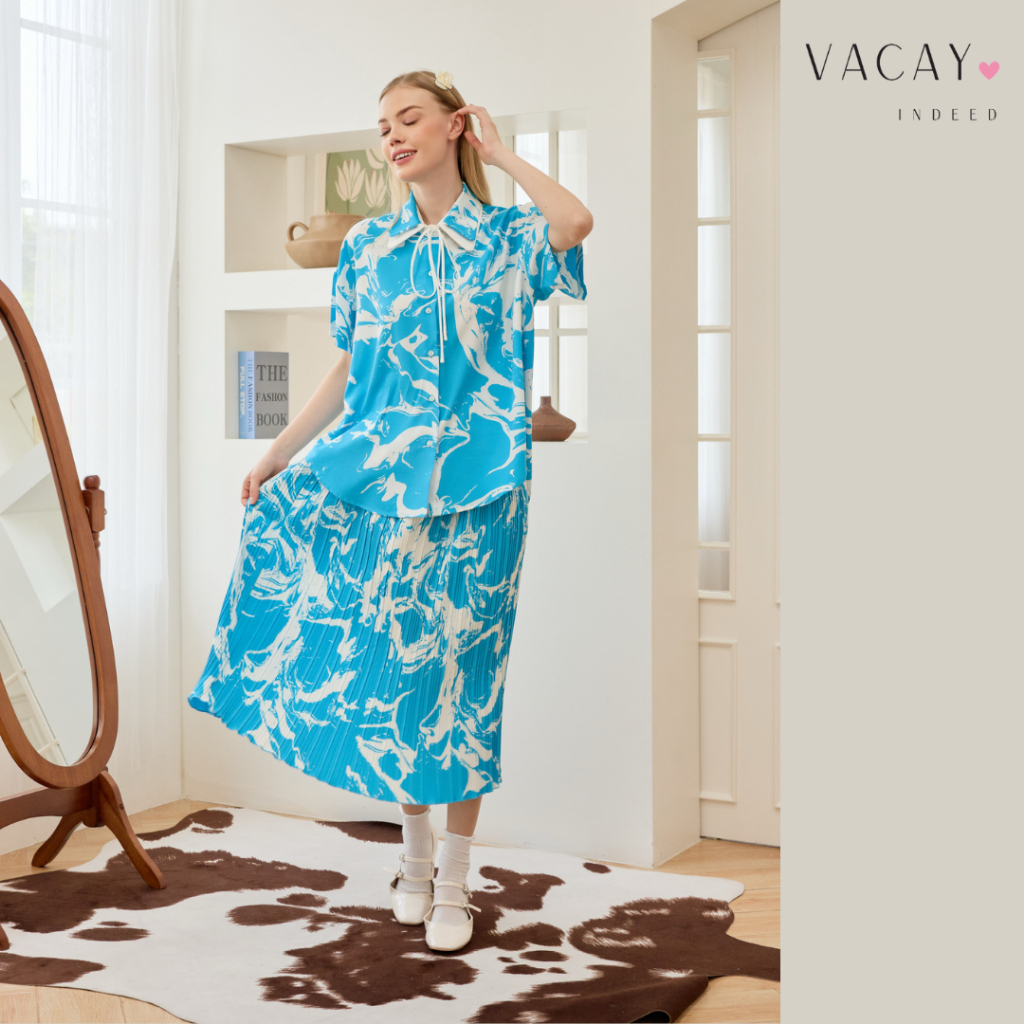 VACAY INDEED | Set  Always Shirt + Pleatful Skirt  ลาย Summer Marble (ชุดเซ็ท2ชิ้น) /  พร้อมส่ง**