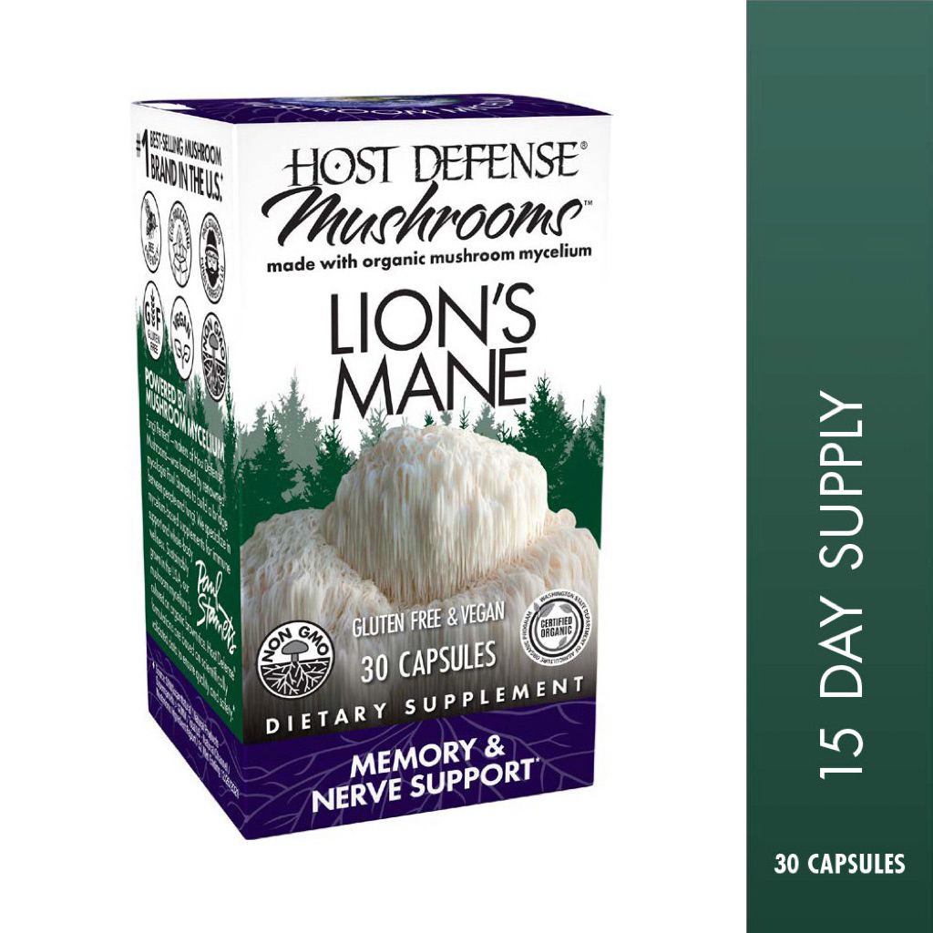 🆓 Host Defense, Mushrooms, Lion's Mane, 120 Capsules (0.5 g per Capsule)🍀นำเข้าจาก🍀US🇺🇸💊