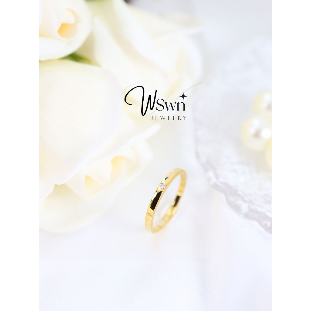 Golden Legacy แหวนทองเกลี้ยง9K ฝังเพชรสวิช