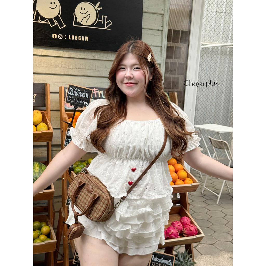 /LD/ เสื้อแขนตุ๊กตาสาวอวบ ไซส์อก40-50 ผ้าฉลุลายหัวใจ แต่งกระดุมหัวใจแดง #เสื้อไซส์ใหญ่ พลัสไซส์ - รูปที่ 5