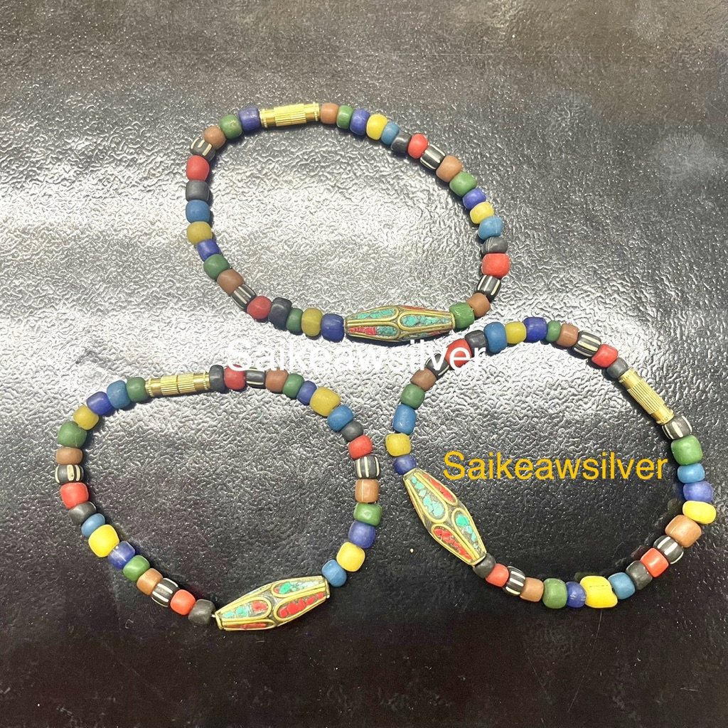 สร้อยข้อมือหินลูกปัดหินโบราณ สร้อยข้อมือลูกปัดหินทราวดี สวยเท่ ใส่ได้ทุกวัน