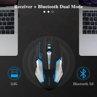 GOOJODOQ เมาส์เกมมิ่ง เมาส์ไร้สายแบบชาร์จไฟได้ 2.4Ghz 1600 Dpi พร้อม Led เมาส์บลูทูธ Mouse Wireless