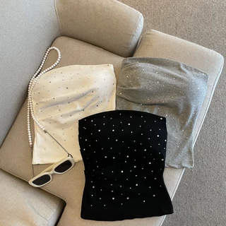 B-314 เสื้อเกาะอกติดเพชรglowytank เพชรใหญ่วิบวับ ฟองน้ำในตัว ผ้านิ่มใส่สบาย