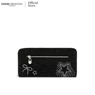 Louis Montini (Jeans) กระเป๋าสตางค์ผ้ายีนส์ ซิปรอบ ปะหนังแท้ด้านหน้า Women's wallet WL32