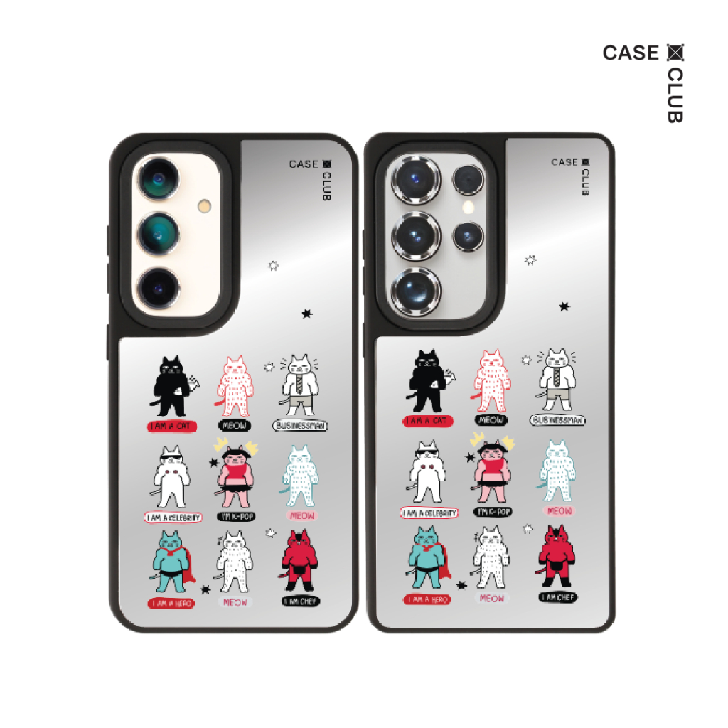 CaseClub เคส ซัมซุง เคส Samsung เคส กระจก ลาย Cat Character สำหรับ Galaxy S25 Ultra / S25 / S24 Ultr