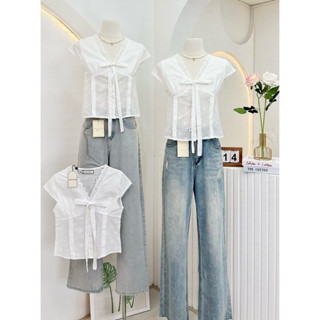 NN687 เสื้อแขนตุ๊กตาคอวีผ้าปักฉลุ Peekanong🌷