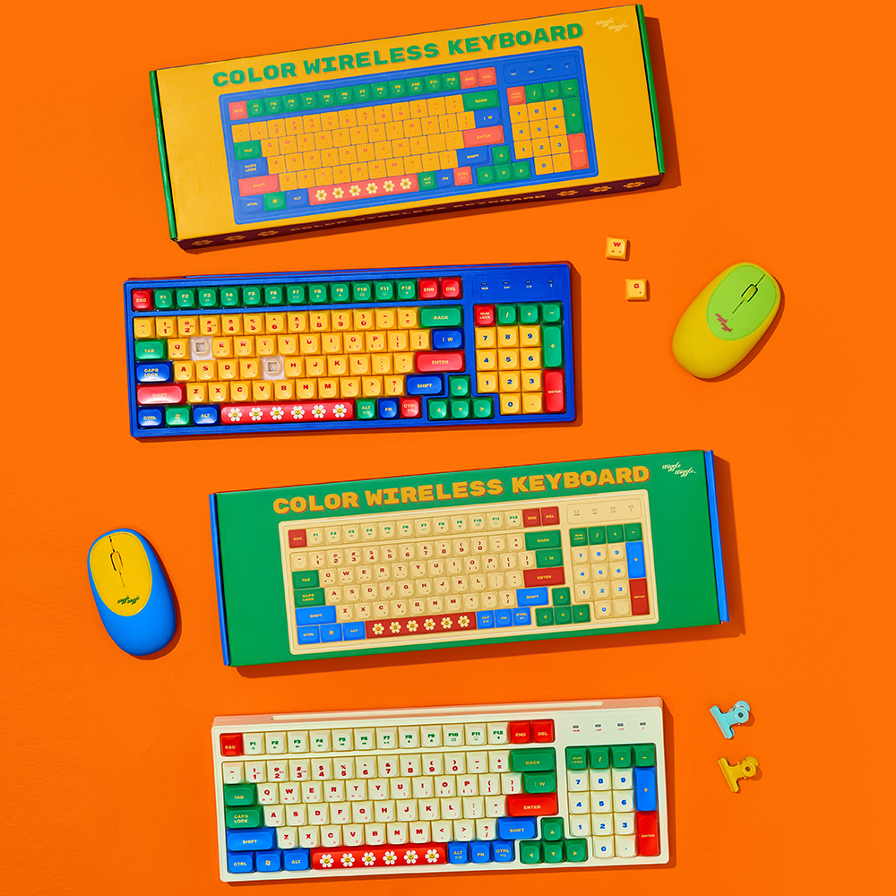 ( พร้อมส่ง ) Wiggle Wiggle Color Wireless Keyboard คีย์บอร์ดไร้สาย แถมฟรี สติ๊กเกอร์ติดคีย์บอร์ดภาษาไทย