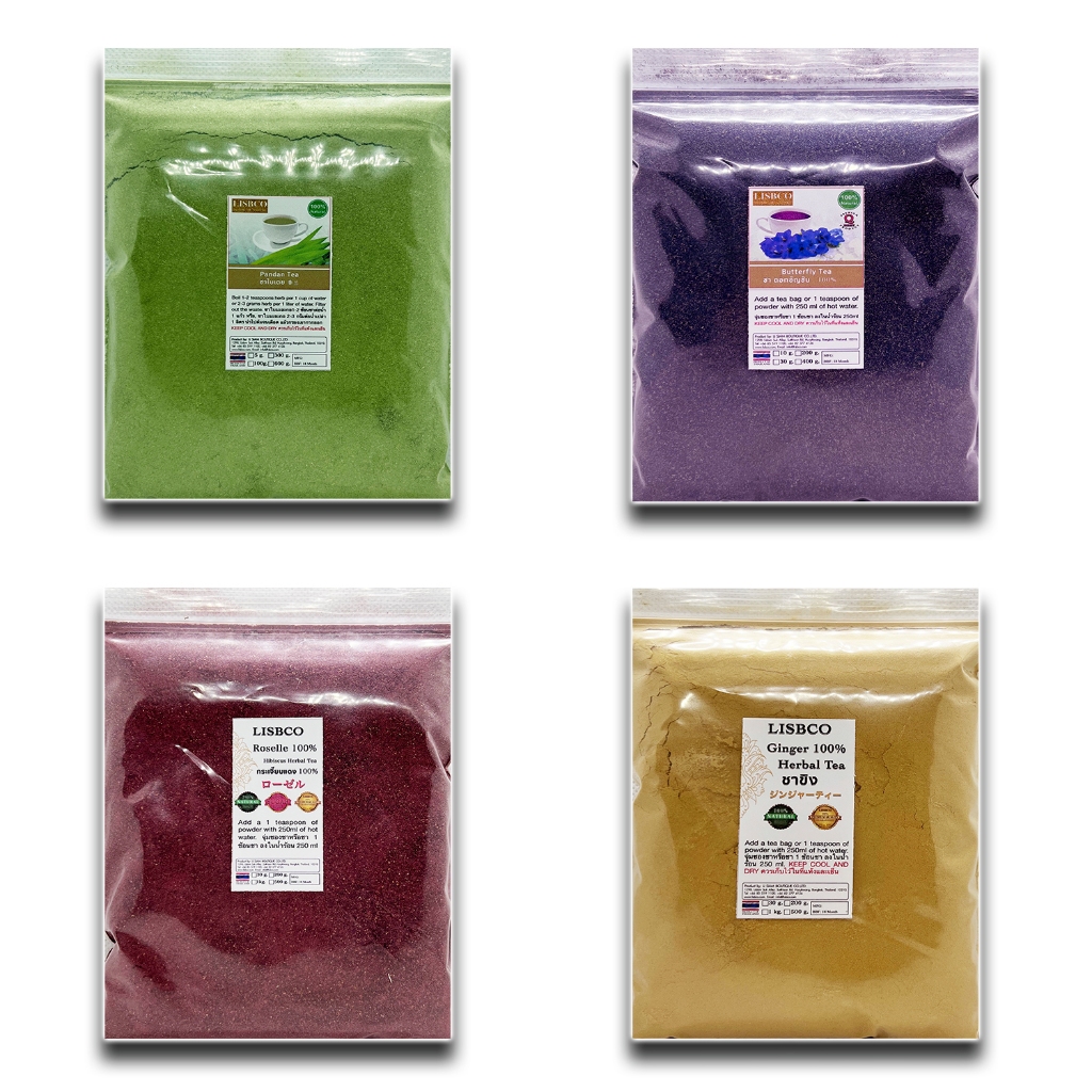 ชาสมุนไพรบดผง 100 กรัม Tea Lemongrass Butterfly Stevia Powder 100 g เครื่องดื่มสมุนไพร ตะไคร้ อัญชัน