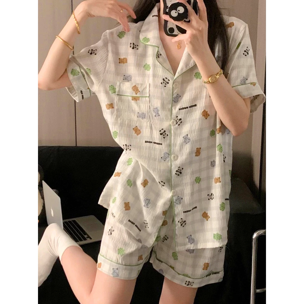 เซตชุดนอนแขน-ขาสั้น ผ้าไหมญี่ปุ่น คอปก ลายการ์ตูน M-XXL thumbnail 5