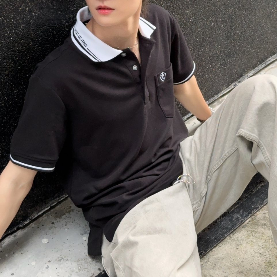 POLOLAND เสื้อโปโลผู้ชาย เสื้อโปโลทรงตรง เสื้อโปโลมีกระเป๋า รุ่น PoloClub - สีดำ (มาใหม่!)