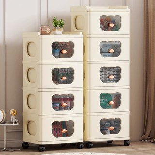 MULI ตู้เก็บของแคบลายน้องหมี กว้าง 25ซม สีครีม 3-7 ชั้น มีล้…