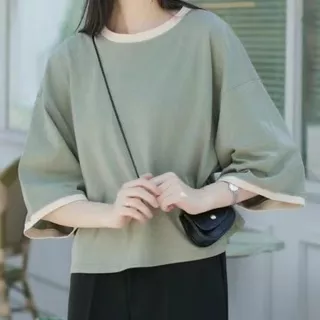 เสื้อครอปสาวอวบอ้วนไซส์ใหญ่ สีพื้น oversize เสื้อผ้าแฟชั่นวัยรุ่นน่ารัก เสื้อยืดสวยๆผู้หญิงฤดูร้อนใหม่ แขนห้าส่วน สีทู