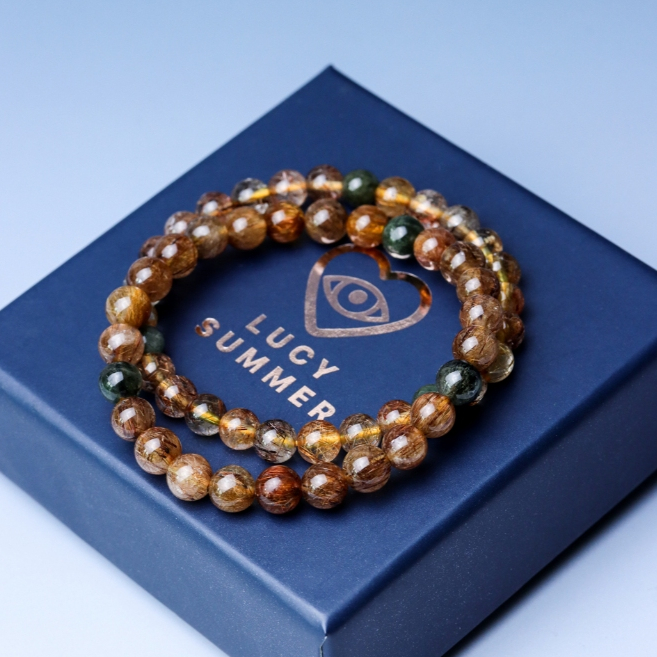LUCYSUMMER กำไลข้อมือหินแท้ ไหม 5 สี จักรพรรดิ์ Premium AAAAA Multicolor Rutilated Quartz (กำไลหินแท้ รับประกันหินแท้) ราคา ถูกที่สุด ดีลบีเคเค