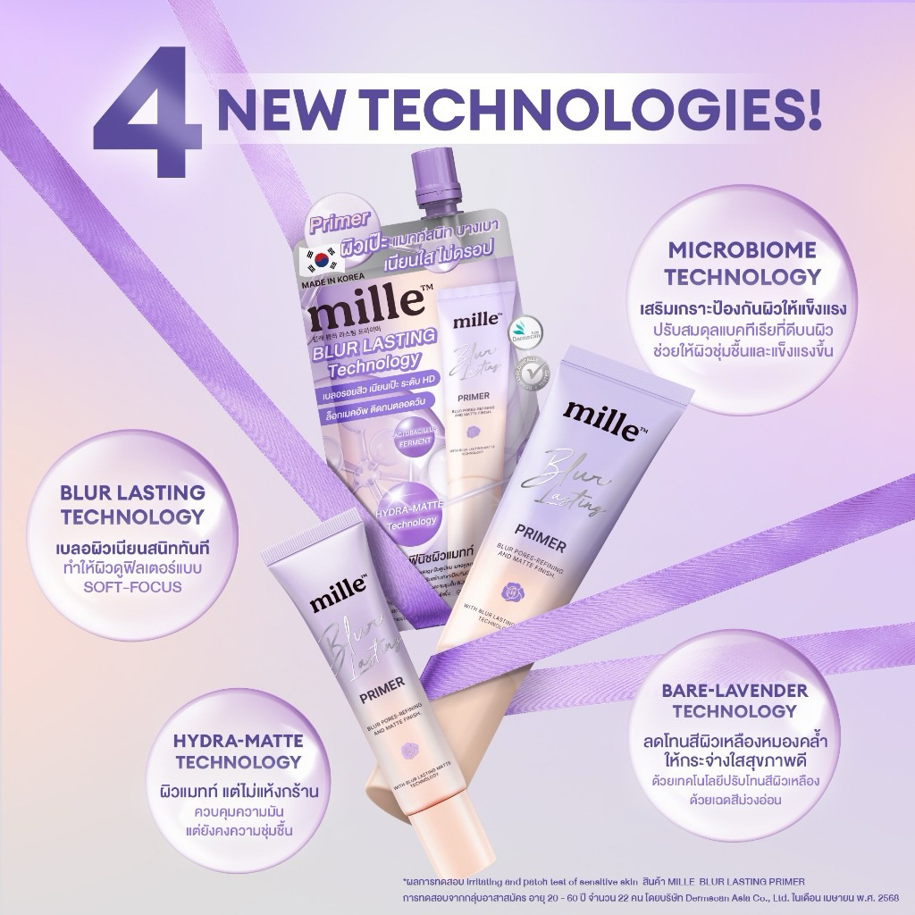 Mille Blur Lasting Primer มิลเล่ เบลอ ลาสติ้ง ไพรเมอร์ 6g. ซองม่วง