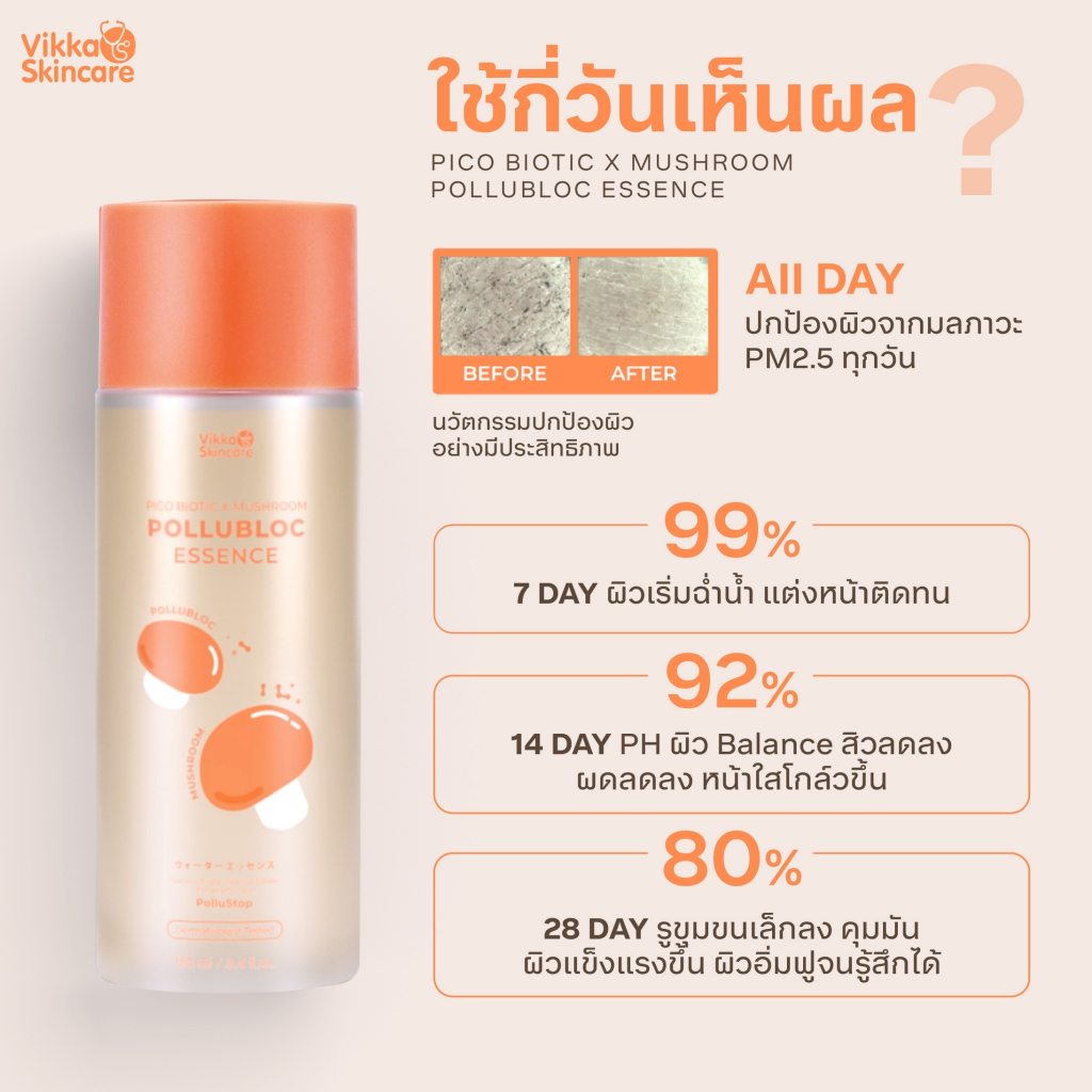New!!! VIKKASKINCARE Pico Biotic x Mushroom Pollubloc Essence 100 ml 3 ขวด น้ำตบเห็ดต้านฝุ่น ปรับสมดุลผิว - รูปที่ 5