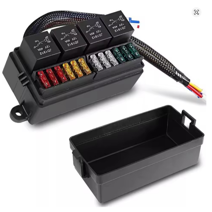 (012)กล่องรีเลย์ฟิวส์ 12V พร้อมสายไฟ รีเลย์4ช่อง ฟิวส์12ช่อง  สําหรับยานยนต์