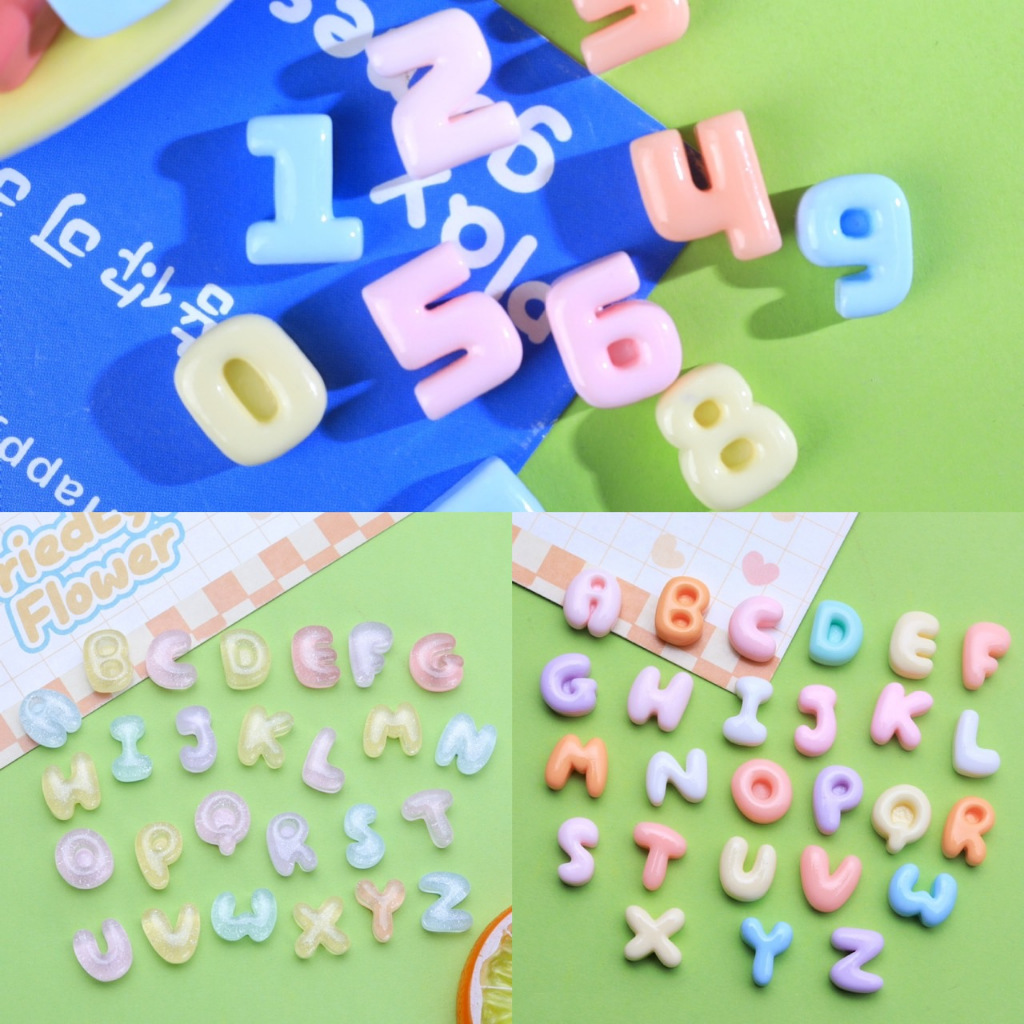 เรซิ่นตัวอักษรABC,ตัวเลข สีทึบ,ใส ตกแต่งเครื่องประดับ แก้ว,กรอบรูปภาพ,เล็บ DIY สูง 12mm