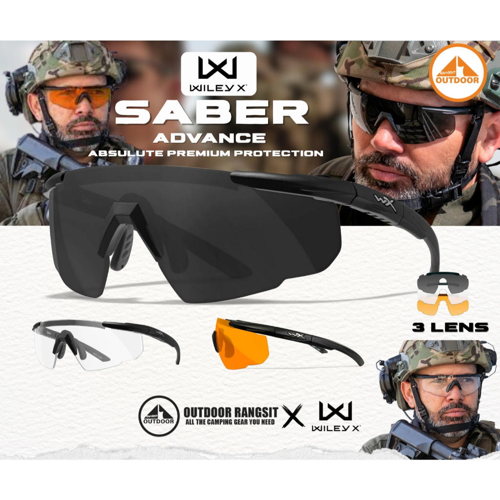 แว่นตา Wiley-X Saber Advanced ของแท้ รุ่น 3 เลนส์ ดำ ใส ส้ม / เฟรม 308 พร้อมการรับประกันศูนย์ไทย