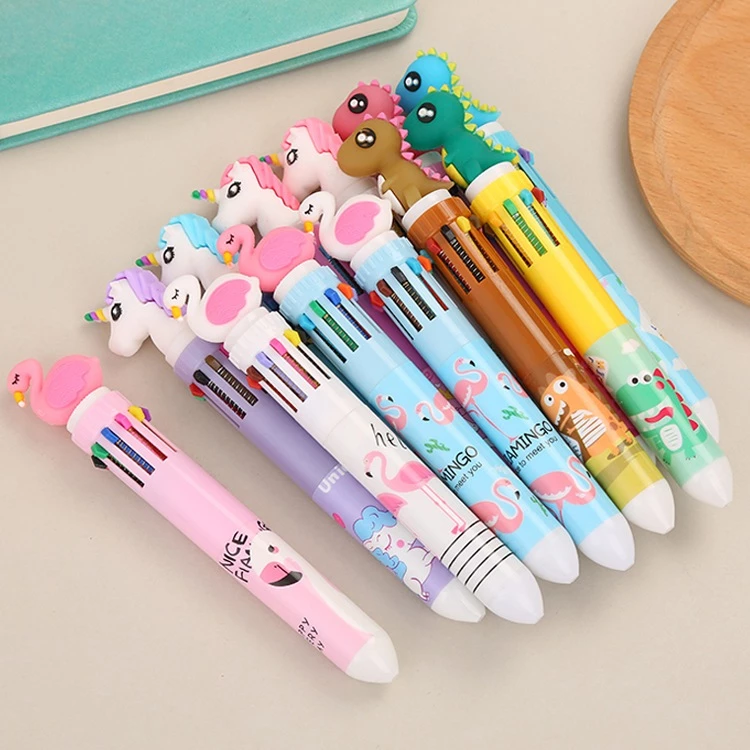 🔥ส่งในไทย🔥 ปากกากดหลายสี 10 สี ขนาด0.7มม. ปากกาลูกลื่น ปากกาหลายสี ปากกาลายการ์ตูน เครื่องเขียน ของแจก