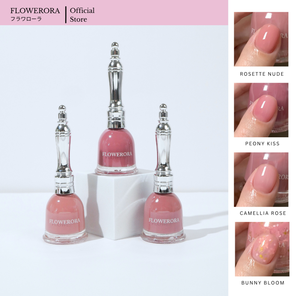FLOWERORA (โทนชมพู สุขภาพดี) สีทาเล็บกึ่งเจล ไม่ต้องอบ ไม่มีกลิ่นฉุน ทาในห้องแอร์ได้