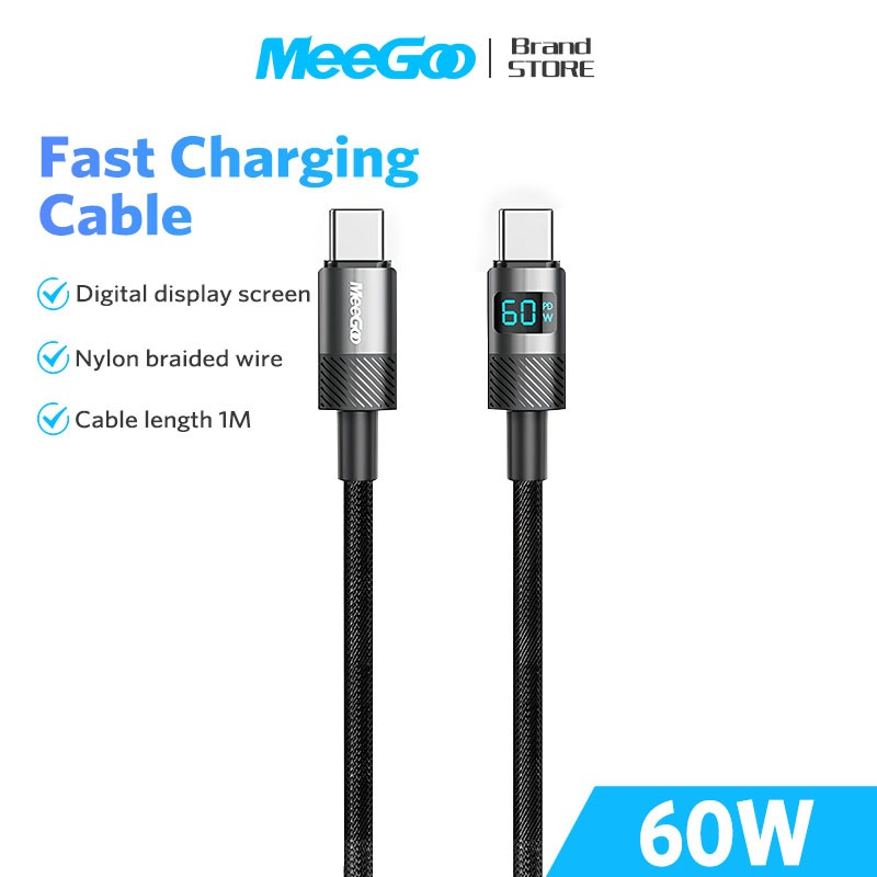 MEEGOO สายชาร์จเร็วC to C 60W / C to L 30W สายเคเบิล จอแสดงผลดิจิตอล สําหรับมือถือ IP Type-c