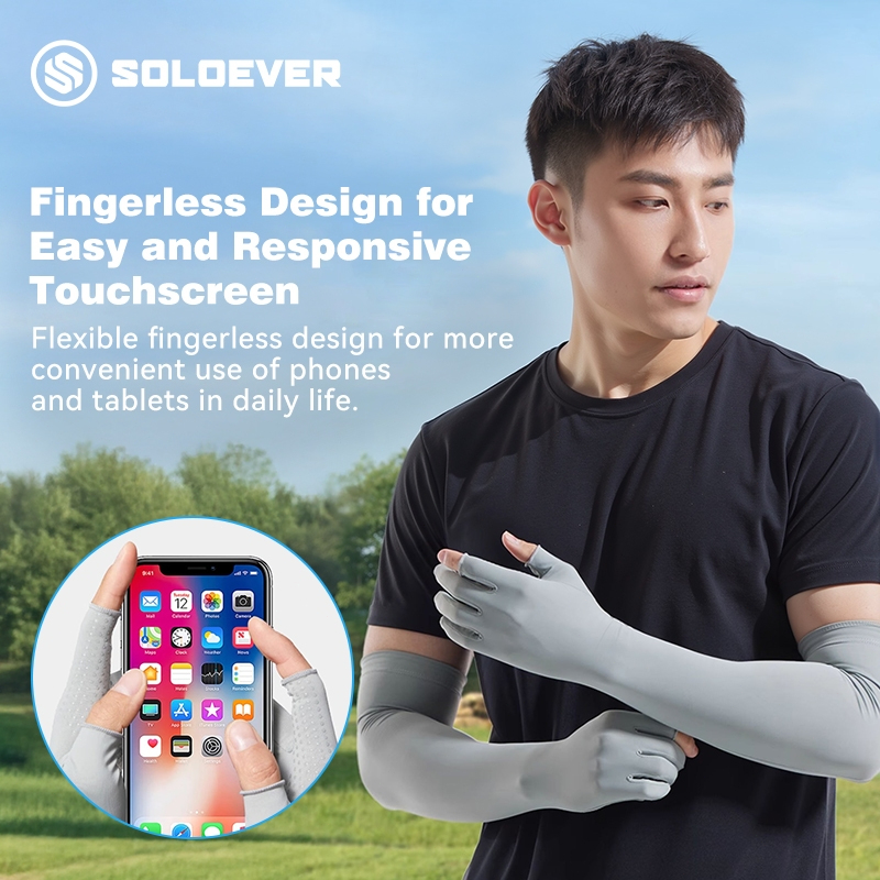 SOLOEVERปลอกแขนกันแดดแบบเต็มนิ้ว ผ้าเนื้อดี ปลอกแขนป้องกันรังสียูวี 99% ไซส์เดียวใส่ได้ทุกคน