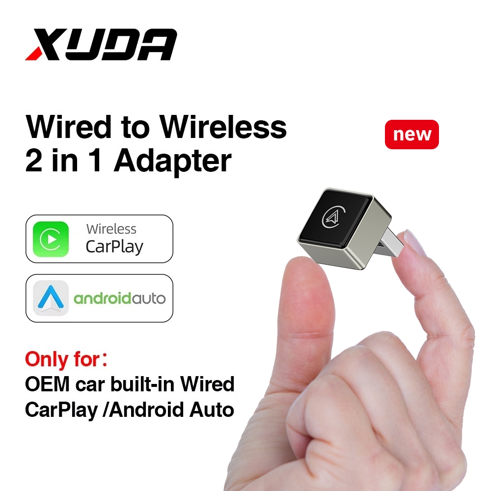 Xuda New CarPlay Wireless Adapter 2 in 1 Mini CarPlay&Android Auto Dongle Plug and Play สำหรับรถยนต์
