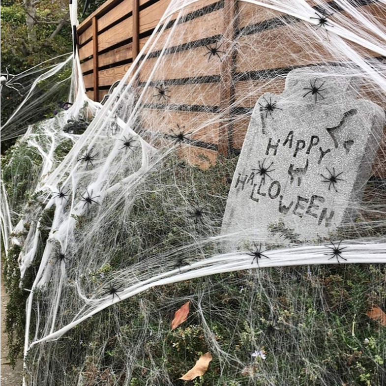 ใยแมงมุมปลอม ใยแมงมุมสำเร็จรูป ของตกแต่งฮาโลวีน ใยสีขาว/ดำ ยืดได้ Halloween Fake Spider Web Cobweb Stretchable