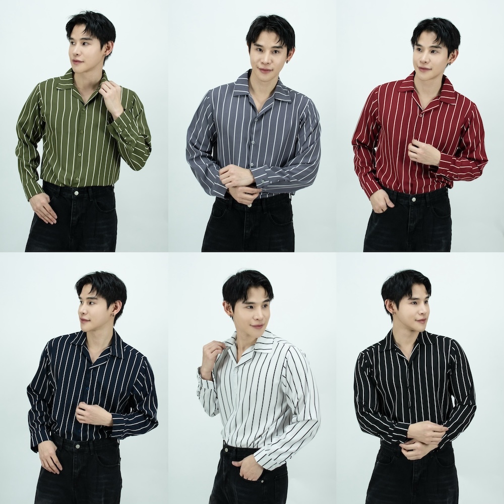 S3: เสื้อเชิ้ต เกาหลี แขนยาวลายทาง มีไซส์ M L XL เชิ้ตลายริ้ว ใส่ได้ทั้งชายและหญิง