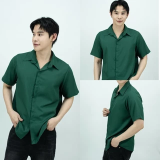 [ส่งทันที กทม.1 วัน] S5: เสื้อเชิ้ตแขนสั้นสีพื้น รุ่นสาบซ้อน เชิ้ตสไตล์เกาหลี มีไซส์ คุณภาพดี เสื้อเชิ้ตผู้ชาย