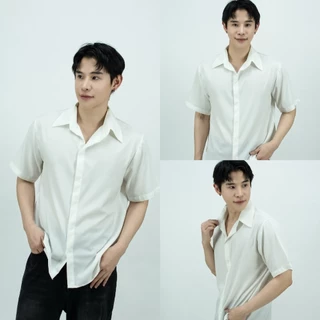 [ส่งทันที กทม.1 วัน] S5: เสื้อเชิ้ตแขนสั้นสีพื้น รุ่นสาบซ้อน เชิ้ตสไตล์เกาหลี มีไซส์ คุณภาพดี เสื้อเชิ้ตผู้ชาย