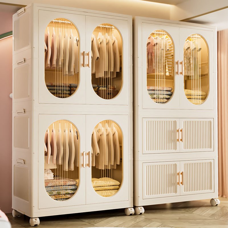 MULI MALL ตู้เสื้อผ้าพับได้ ตู้เสื้อผ้าเด็ก 60cm สีครีม พร้อมลิ้นชัก กันน้ำ รับหนัก200KG ล้อเลื่อน โปร่งใส กันความชื้น