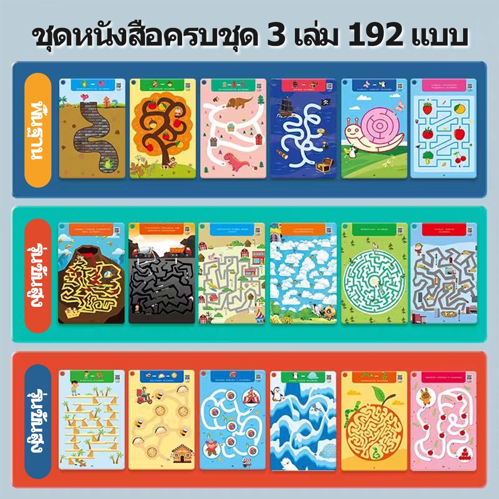 ThaiTots Haven หนังสือฝึกการเดินทางในเขาวงกตสำหรับเด็ก 3 ขั้นตอน พัฒนาศักยภาพสมองทั้งหมด ของเล่นการศึกษาสำหรับเด็ก - รูปที่ 7