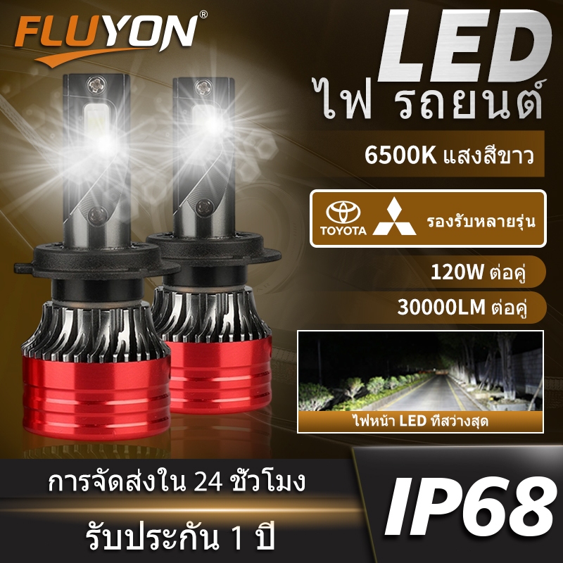ไฟหน้า LED FLUYON แบบเสียบตรง1:1 หลอดไฟหน้ารถยนต์ LED 30000LM 120W H1 H4 H7 H8 H11 9005 9006 9012 ราคา ถูกที่สุด ดีลบีเคเค
