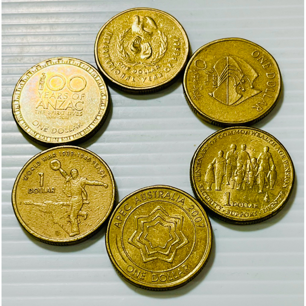 เหรียญชุดที่ระลึก 6 เหรียญ ออสเตรเลีย One dollar ปีเก่า หายากมาก น่าสะสมมาก