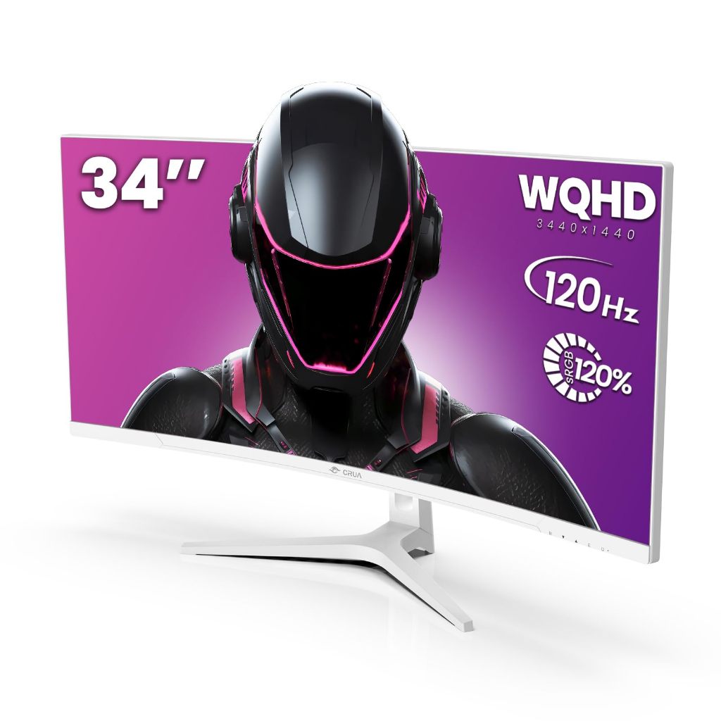 CRUA 34-inch curved gaming monitor, WQHD 3440x1440, 120Hz computer monitor, 1500R VA screen, 120% sR
