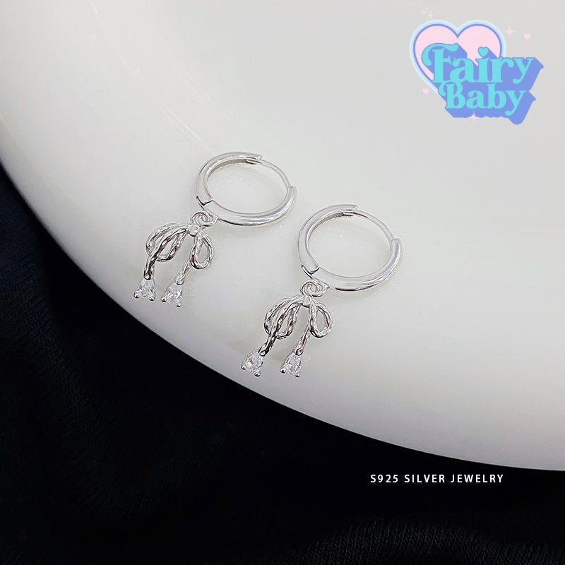 [NEW] Fairybaby ต่างหู ห่วง Jewel Bow Hoop (8 มิล) ห่วงน่ารัก โบว์ตุ้งติ้ง