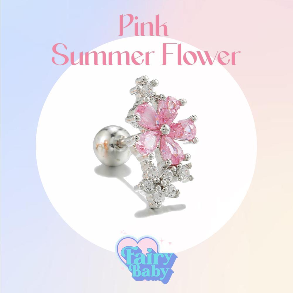 Fairybaby จิว Pink Summer Flowe (1 ชิ้น) จิวหู ดอกไม้ จิว สีชมพู น่ารัก หวาน (J1-124)