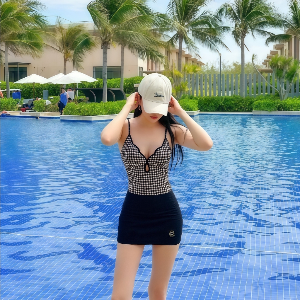 พร้อ​มส่ง ชุดว่ายน้ำวันพีซ ชุดว่ายน้ำกระโปรง แฟชั่นเกาหลี ลายสก็อตย้อนยุค เซ็กซี่ beachwear ราคา ถูกที่สุด ดีลบีเคเค แกลเลอรีภาพที่ 6