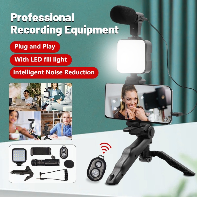 AY-49 Video Maker Kit Microphone Video Recording with Light + Microphone + Tripod + Phone Holder