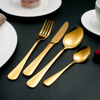 ช้อนส้อมกินข้าวแบบหนา มีดเสต็ก สแตนเลส 304 -สีทอง--เกรดพรีเม…