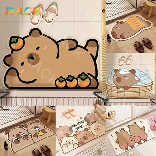 Rack พรมปูพื้นห้องน้ำลายการ์ตูน Kapibara โคลนไดอะตอม ดูดซับน้ำได้ดี แห้งเร็ว กันลื่น พรมปูพื้นห้องน้ำ