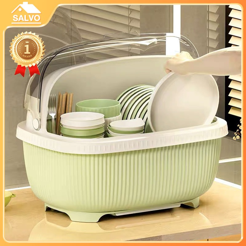 SALVO ที่วางจาน มีฝาครอบ Kitchen Racks กันแมลง สามารถเก็บแก้วน้ำ ขวดนม ตะเกียบ ที่ได้รับความนิยมมากที่สุด ที่คว่ำจาน