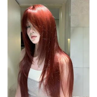 GDS Wigs วิกผมตรงสไลด์เลเยอร์สีไวน์แดง มีหน้าม้า (ยาว 75 cm)